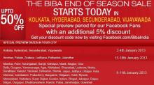 The BIBA End of Season Sale Special Preview for facebook fans additional 5% discount  from 2 to 4 January 2012